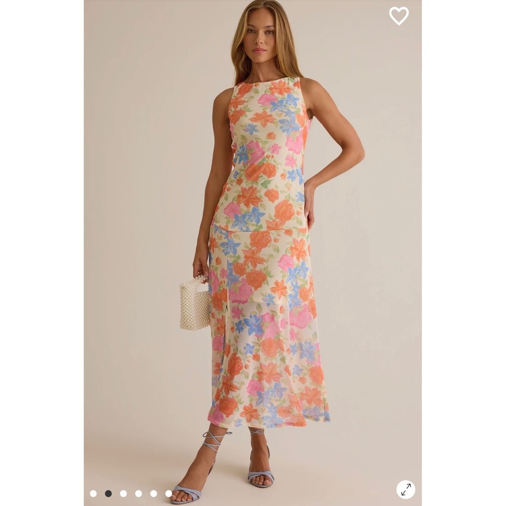 Altar'd StateFloral Mesh Cowl Back Midi Dress Sleeveless Multi Color Size XS
